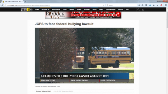 Federal Bullying Lawsuit filed against Kentucky middle school.