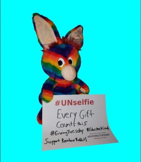 Rainbow Rabbit's #Unselfie photo for Giving Tuesday 2018.